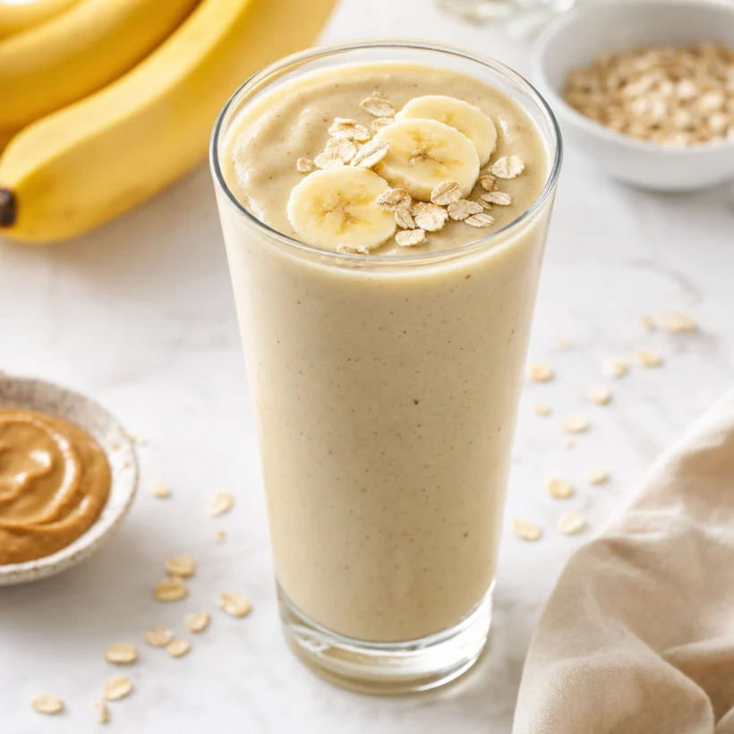 Smoothie proteico de banana com aveia